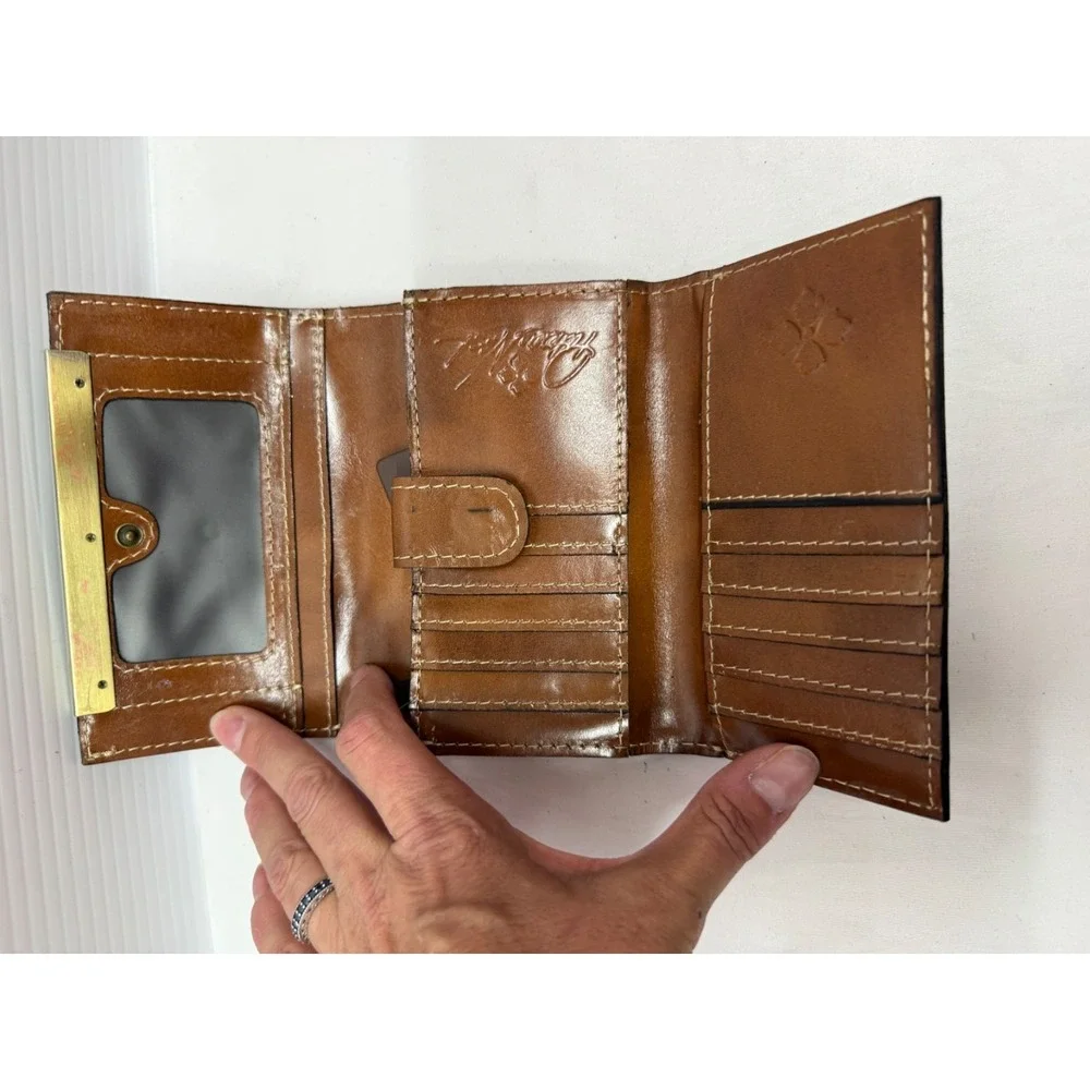 Patricia Nash Oliveri Leather Tri-Fold Wallet W/ RFID‎ Protection RIOT RUST MAP